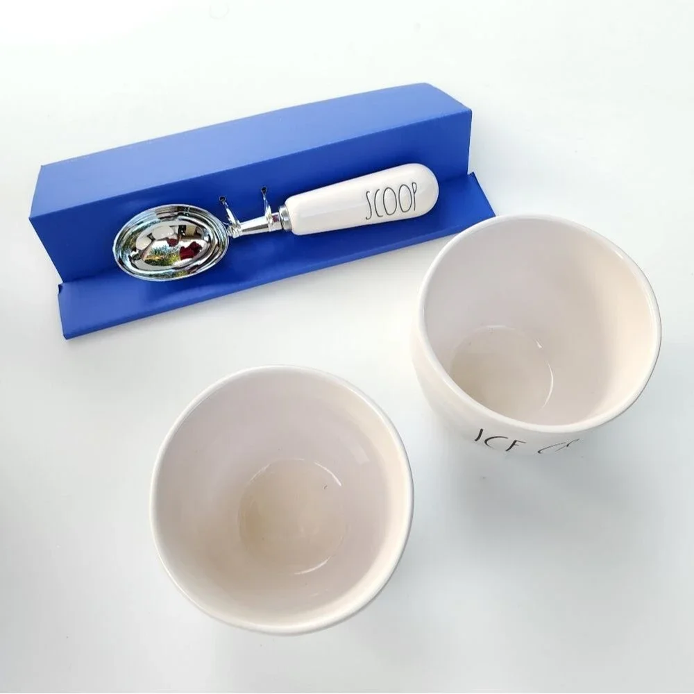 Rae Dunn Ice Cream Scoop And Two Ceramic Bowls Set‎ of Three pc